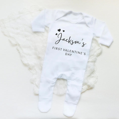 1st valentines outfit, first valentines baby grow and bib , valentine bodysuit , minimalist modern sleepsuit for baby girls and baby boys