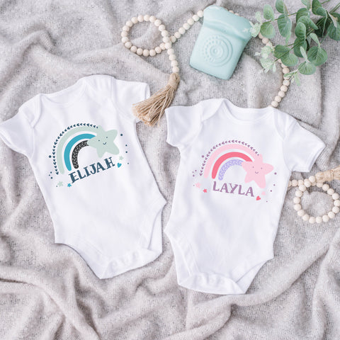 BABY GIRL BODYSUIT | Blue and Pink Rainbow Bodysuit | Unisex Baby Onesies | Newborn Baby Gift | Baby Rainbow Outfit | Short Sleeve Bodysuit