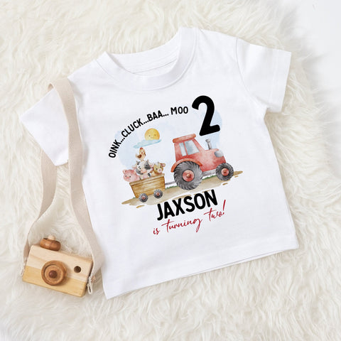 2nd birthday farm tractor toddler shirt , Cute Toddler tee for Boy or Girl -  second Birthday childrens Top - Farm Animal T Shirt age 2