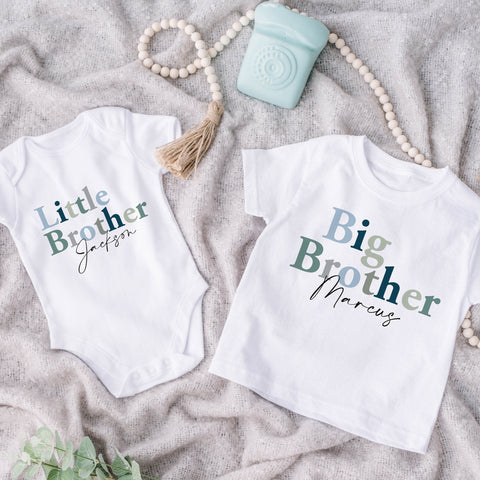 Big brother shirt, little brother baby grow, Cute Siblings childrens personalised Tees,  baby bodysuit  matching brothers tshirts