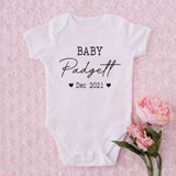 Personalised Last Name Announcement Baby bodysuit - Pregnancy Announcement Baby bodysuit, Modern Announcement babygrow, Baby Name baby-grow