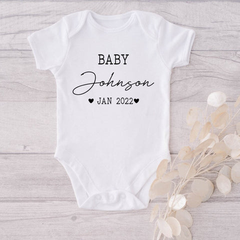 Personalised Last Name Announcement Baby bodysuit - Pregnancy Announcement Baby bodysuit, Modern Announcement babygrow, Baby Name baby-grow