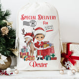 Personalised Large santa sack, christmas sack, natural cotton toy sack, gift bag Personalised Christmas Sack, xmas bag, for girls or boys
