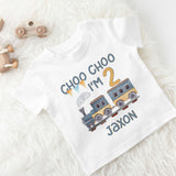 Choo Choo I'm two personalised train second birthday Tshirt