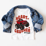 Heart crusher valentines day funny toddler tshirt, monster truck valentine's shirt , cute valentine