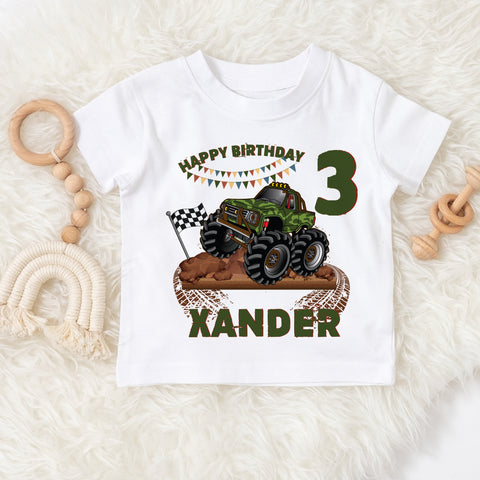 Personalised Boys Monster Truck T-Shirt, Dirt Rally, Boys Birthday T-Shirt
