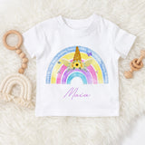 Rainbow unicorn girl's personalised birthday shirt