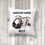 Hardcore gamer Personalised Cushion,eat sleep game repeat gamer gift, video game pillow for gaming bedroom, various controller choices