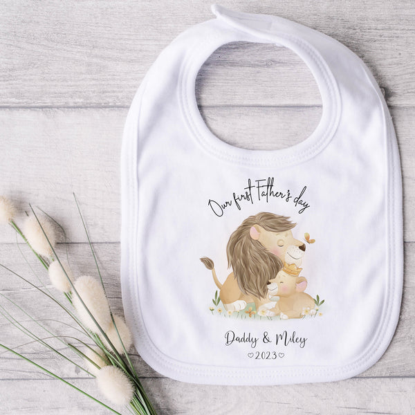 Personalised First Father's Babygrow - Super Soft Cotton Daddy Lion Cub bodysuit, 1st Father's day gift for daddy