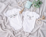 Twins / Baby Unisex Vest, Bodysuit, Pregnancy announcement, gift for a new baby, or baby shower set of 2