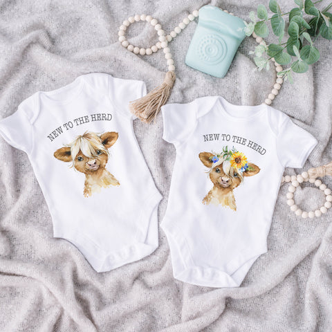 New to the Herd Baby Farm bodysuit highland Cow babygrow baby vest Cute Baby Shower Gift Country Baby