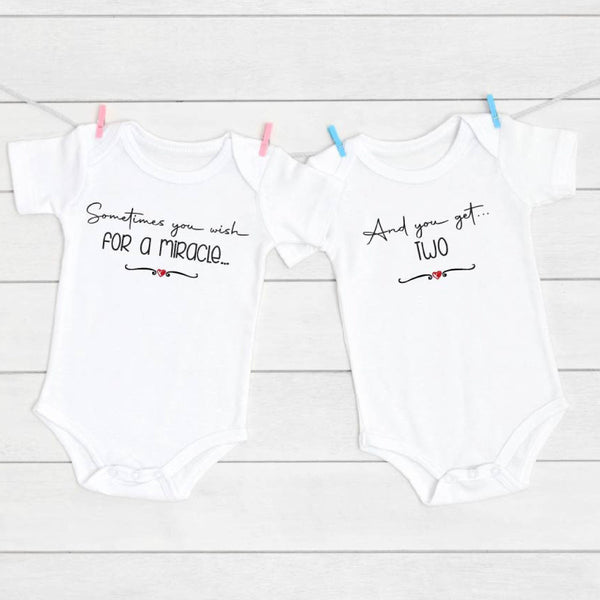 Twins / Baby Unisex Vest, Bodysuit, Pregnancy announcement, gift for a new baby, or baby shower set of 2