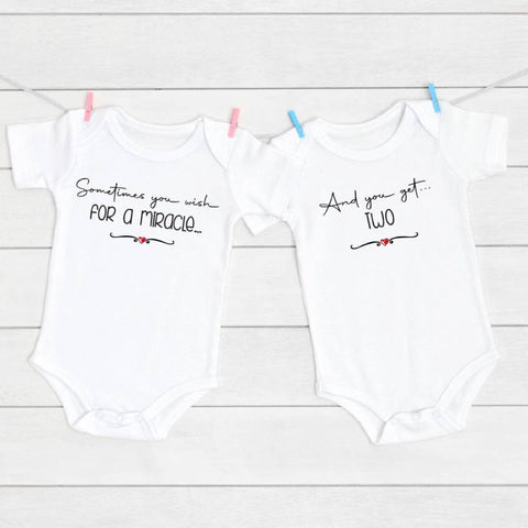 Twins / Baby Unisex Vest, Bodysuit, Pregnancy announcement, gift for a new baby, or baby shower set of 2