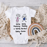 Personalised 50% Daddy 50 percent Mummy 100  percent Perfect - baby vest - bodysuit  cute babygrow