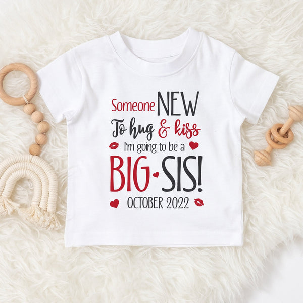 Big sister t shirt Personalised big sister pregnancy reveal big sister to be older child gift valentines day reveal older sister gift