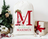 Personalised large santa  CHRISTMAS SACK for kids , xmas toy sack with  name and initial, personalised stocking ,christmas gift