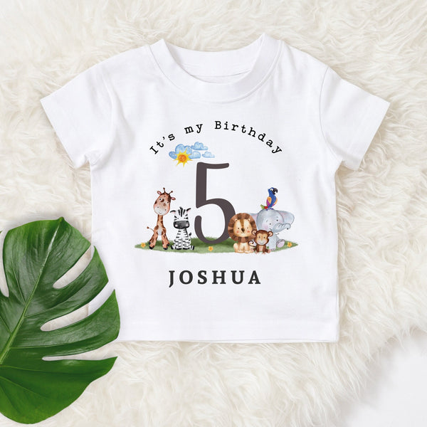 Personalised  Birthday safari Shirt, Custom 1st,2nd,3rd,4th, 5th Birthday wildlife tee, Personalized animal theme t shirt for any age