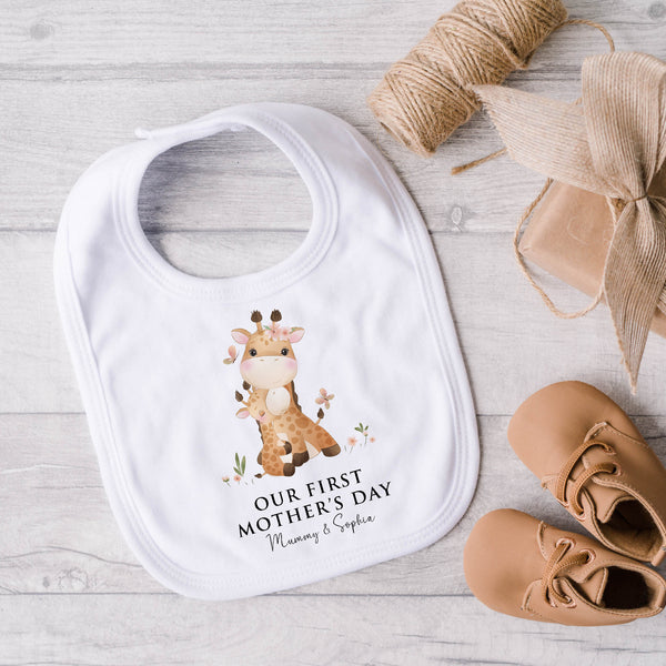 Personalised 1st Mother's Day Giraffe Babygrow, first mothers day sleepsuit,bodysuit or bib