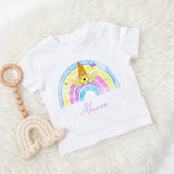 Rainbow unicorn girl's personalised birthday shirt